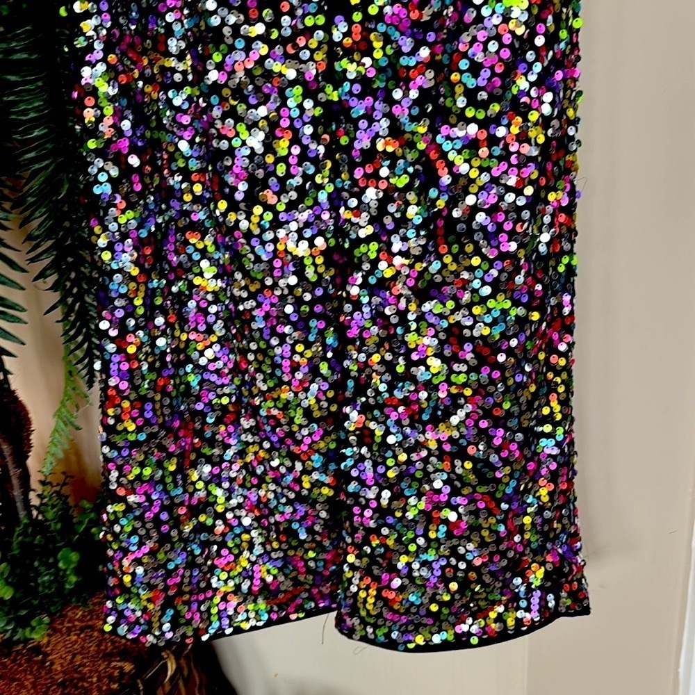 NWOT Nasty Gal Rainbow Sequin High Waist Wide Leg Flare Pants NYE Party Club - Picture 13 of 16